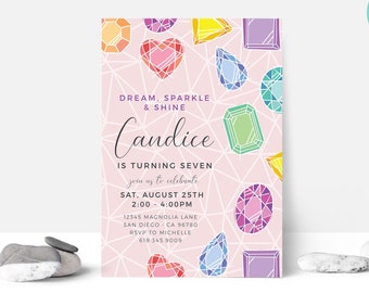 EDITABLE Gemstone Birthday Invitation, Dream Sparkle and Shine Party, She's a Gem Party | Digital Template | Corjl - Instant Download