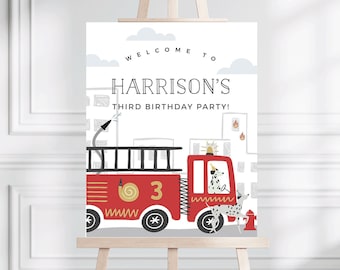 BEWERKBARE welkomstposter verjaardagsfeestje brandweerwagen • Welkomstbord | 16 x 20, 18 x 24, 22 x 28 • Digitale sjabloon | Corjl: direct downloaden