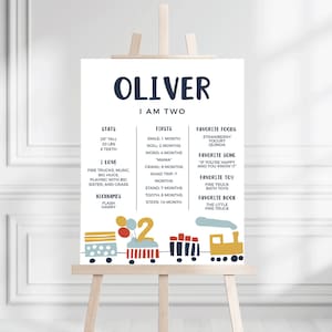 EDITABLE Train Birthday Party Milestone Sign - Poster | First Year Stats | 16x20 | Template Corjl • Instant Download