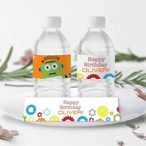 EDITABLE Printable Robot Water Bottle Labels / Robot Party Bottle Labels / Corjl • Instant Download