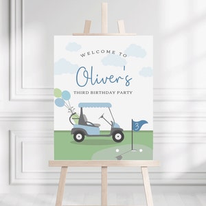Golf Party Welcome Poster • Welcome Sign | Modern Golf Par-Tee Birthday, Golf Cart, EDITABLE Digital Template | Corjl - Instant Download