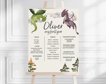 EDITABLE  Dragon Birthday Milestone Sign / Poster Editable Template | First Year Stats  | Template Corjl • Instant Download