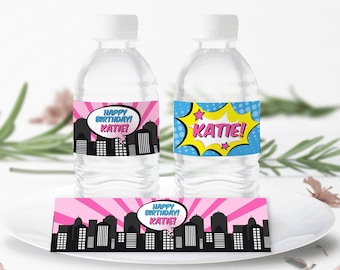 EDITABLE Printable Superhero GIRL Water Bottle Labels / Superhero Bottle Labels / Corjl • Instant Download