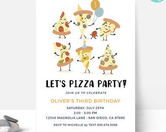 EDITABLE Pizza Party Birthday Invitation, Pizza Making, Slice of Fun Dancing Pizza  • Digital Template | Corjl Instant Access