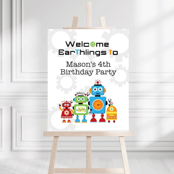 EDITABLE  Robot Party Welcome Poster • Welcome Sign | Robot Party Signs | 16x20, 18x24, 22x28 | Template Corjl • Instant Download