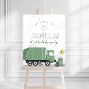 EDITIERBARE Müllauto Geburtstagsparty Willkommen Poster • Willkommensschild | 16x20, 18x24, 22x28 • Digitale Vorlage | Corjl - zum sofortigen Herunterladen