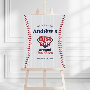 Modelo editável do cartaz de boas-vindas da festa de aniversário do basebol | Início UM | Sinal de beisebol moderno | Modelo • Download instantâneo