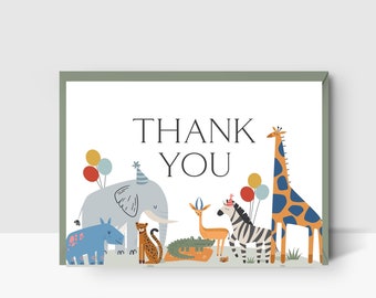 Editable Wild One / Two Wild Thank You Card | Safari Animals Thank You Card | Zoo • Jungle Animals • Safari Wild | Digital Template Corjl