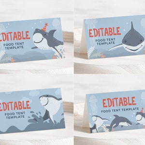 EDITABLE Shark Party Food Tents • Shark Birthday Party Table Tent • Shark Food Signs • Digital Template | Instant Download