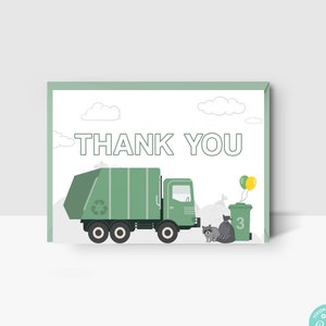 Tarjeta de agradecimiento de camión de basura EDITABLE, Gracias, Camión de reciclaje, Tirar todo, Fiesta de reciclaje • Plantilla digital / Descarga instantánea