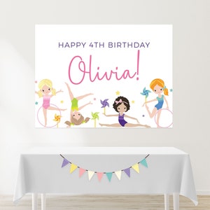 EDITABLE Gymnastics Birthday Backdrop Banner 30&quot; x 48&quot; and 36&quot; x 48&quot; • Pinwheels • Gym Birthday,  Template | Corjl - Instant Download