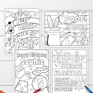 Páginas EDITABLES para colorear de Fiesta Mágica • Hojas para colorear de Espectáculo Mágico • Hoja de actividades • Plantilla de 4 diseños de 8.5" x 11" / Corjl - Descarga instantánea