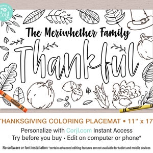 Thanksgiving Coloring Placemat • Thanksgiving Coloring Sheet - Activity Sheet | Corjl • Instant Download