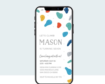 EDITABLE Rock Climbing Birthday Party EVITE Invitation, Phone Text Invite, Climbing, Bouldering, Digital Template | Corjl - Instant Download
