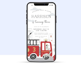 EDITABLE Fire Truck Birthday Party EVITE, Evite, Mobile Invitation • Fireman Invite, Sound the Alarm • Digital Template | Instant Download