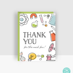 Tarjeta de agradecimiento de ciencia EDITABLE • Tarjeta de regalo • Etiqueta de agradecimiento • Gracias de ciencia loca • Plantilla digital / Corjl - Descarga instantánea