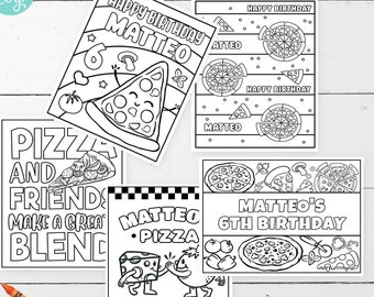 Pages à colorier MODIFIABLES Fête de la pizza • 5 pages à colorier (4 motifs modifiables) • Fête d'anniversaire de la pizza | Corjl • Téléchargement instantané