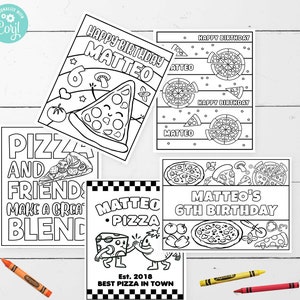 Páginas para colorear EDITABLES de Fiesta de Pizza • 5 Páginas para colorear (4 Diseños Editables) • Fiesta de Cumpleaños de Pizza / Corjl • Descarga Instantánea