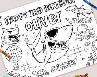 EDITABLE Shark Birthday Party Coloring Page • Shark Activity Sheet • Shark Coloring Sheet • Digital Template | Instant Download