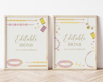 EDITABLE Jewelry Making Birthday Party Signs 8" x 10" • Jewelry Party Thank You • Template | Corjl - Instant Download