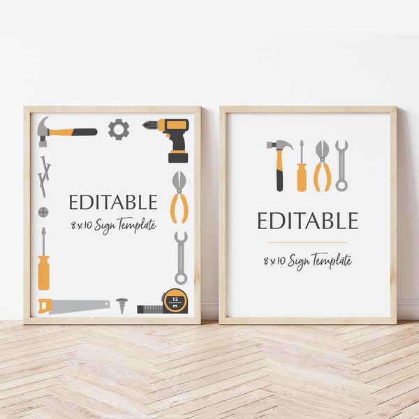 EDITABLE Builder Birthday Party Signs 8 x 10 • 2 Designs Handyman, Construction, Nuts and Bolts • Digital Template | Instant Download