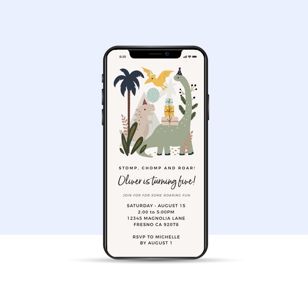 EDITABLE Dinosaur Birthday EVITE Invitation, Electronic Phone Text Invite • Dino Birthday | Digital Template | Corjl - Instant Download