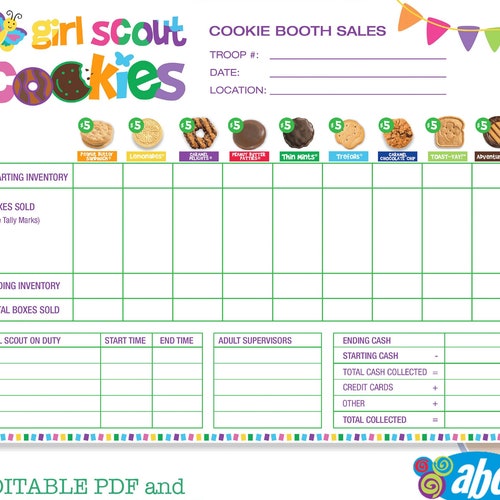2023 ABC Bakers Girl Scout Cookie Booth Tally Sheet Printable - Etsy