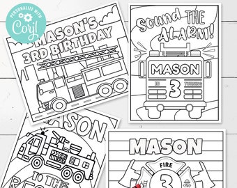 EDITABLE Fire Truck Coloring Pages • 4 Designs 8.5 x 11 | Birthday Activity | Firetruck Birthday | Fireman| Corjl • Instant Download
