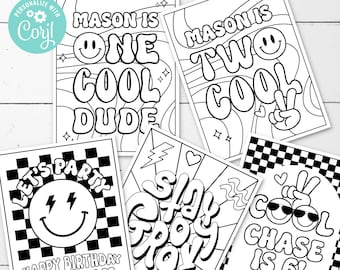 EDITABLE Cool | Cool Dude • Groovy Coloring Pages • 5 Designs 8.5 x 11 | Birthday Activity | Happy Dude  | Corjl • Instant Download