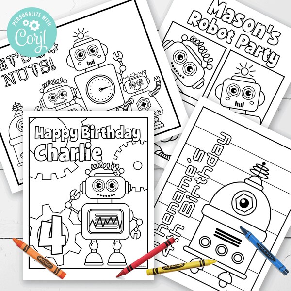 Pagine da colorare robot MODIFICABILI • 4 disegni 8,5 x 11 / Fogli da colorare / Festa dei robot / Andiamo fuori di testa / Corjl • Download istantaneo