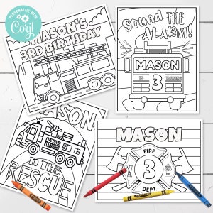 EDITABLE Fire Truck Coloring Pages • 4 Designs 8.5 x 11 | Birthday Activity | Firetruck Birthday | Fireman| Corjl • Instant Download
