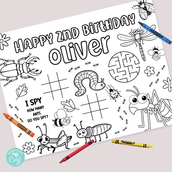EDITABLE Bug Birthday Coloring •  Insect Birthday Coloring Page • Activity Sheet • Coloring Sheet  | Template | Corjl - Instant Download