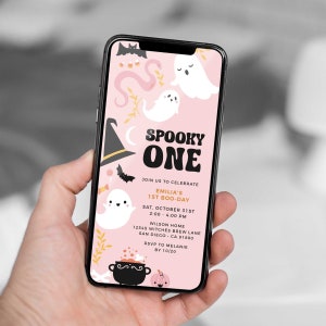 Spooky One Halloween Geburtstag E-VITE Evate, Mobile Invite, Digital Invite, Groovy, Erster Geburtstag, bearbeitbare Vorlage | Sofort Download