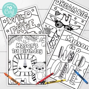 EDITABLE Wild One Coloring Pages • 4 Designs 8.5 x 11 | Birthday Activity | Jungle Birthday | Wild One | Corjl • Instant Download