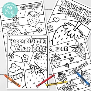 EDITABLE Strawberry Coloring Pages • 4 Designs 8.5 x 11 | Birthday Activity | Strawberry | Berry Sweet | Corjl • Instant Download