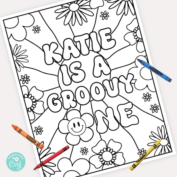 EDITABLE One Groovy Girl Coloring Page • 1 Designs 8.5 x 11 | Groovy Girl Invite  | Corjl • Instant Download