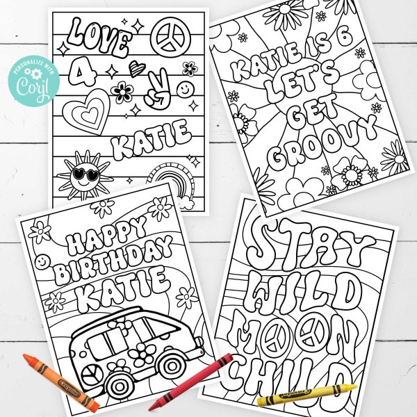 EDITABLE Groovy Girl • Groovy Coloring Pages • 4 Designs 8.5 x 11 | Hippie, Groovy Babe, Let's Get Groovy Invite  | Corjl • Instant Download