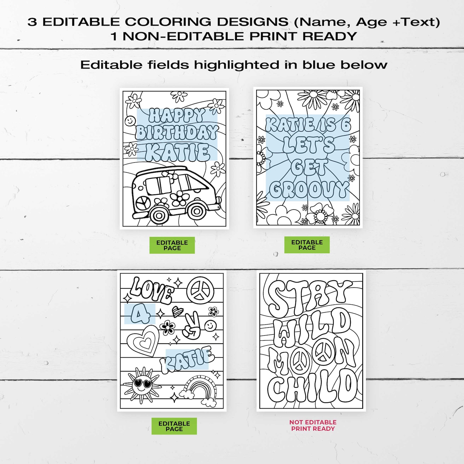 EDITABLE Groovy Girl • Groovy Coloring Pages • 4 Designs 8.5 X 11 ...