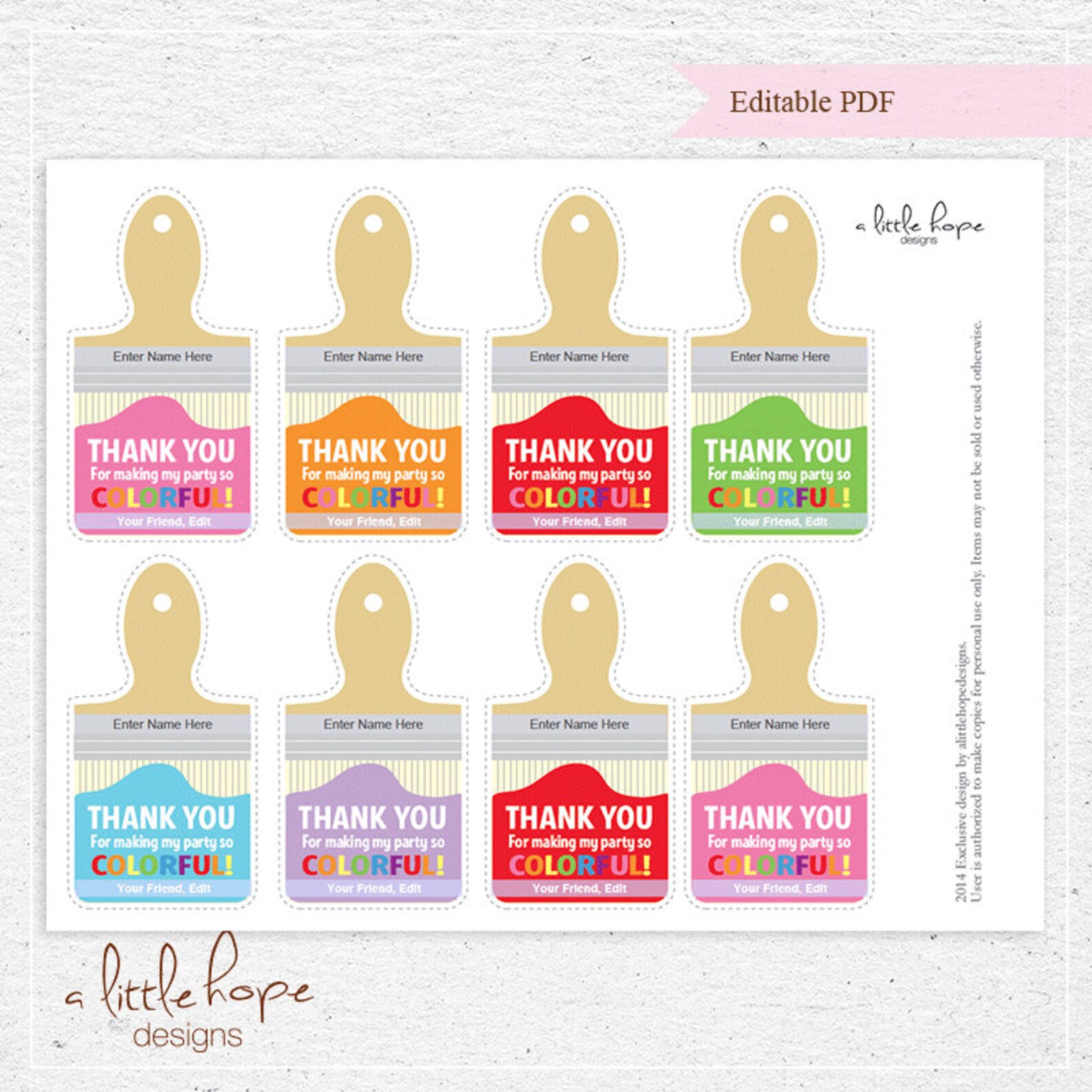 Editable Art Party Thank You Tags / Art Party Tags / Favor Tags