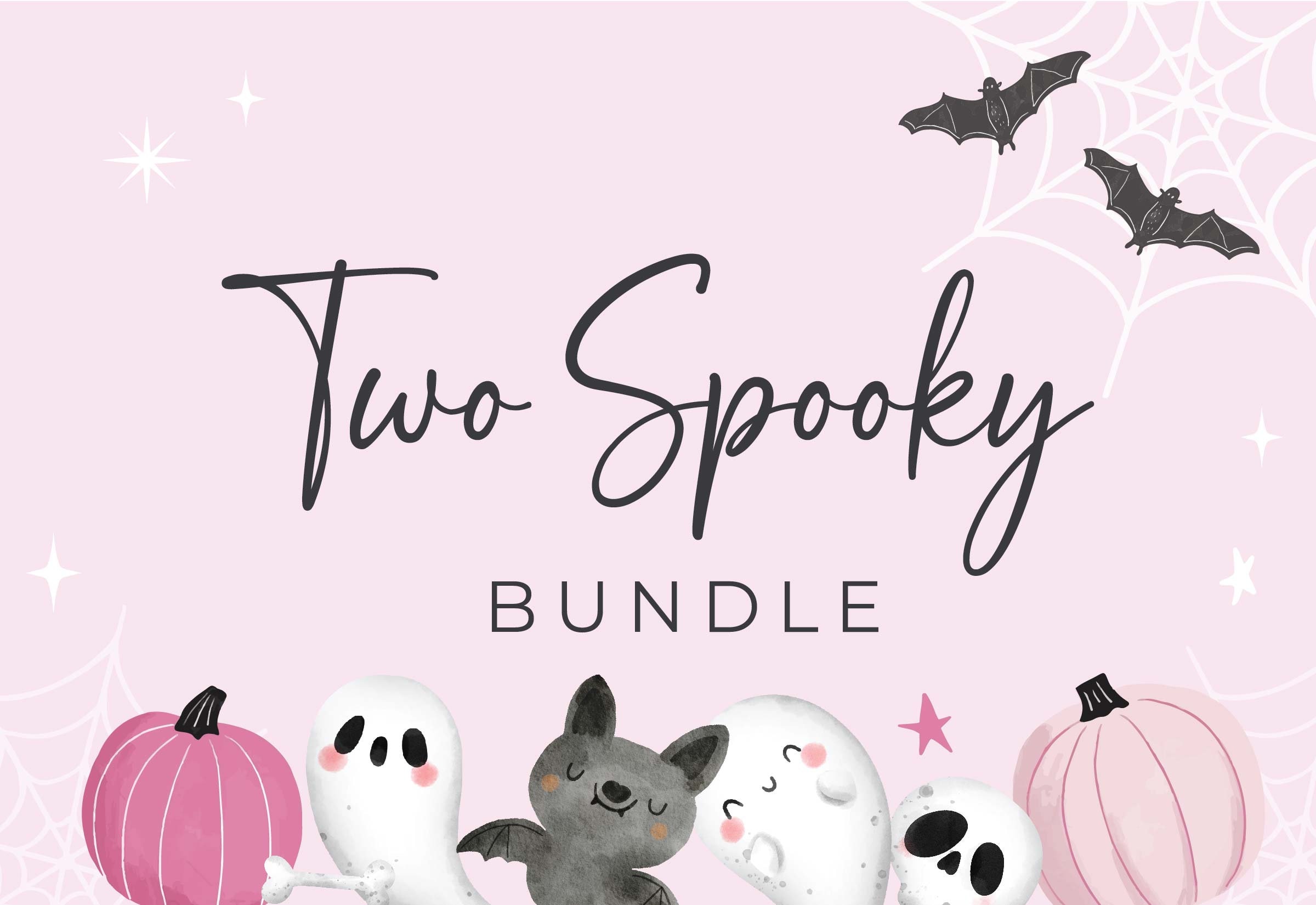 TWO SPOOKY  • Pink Ghost Halloween Birthday Bundle • Spooky Birthday, Second Birthday, Editable Template | Corjl - Instant Download