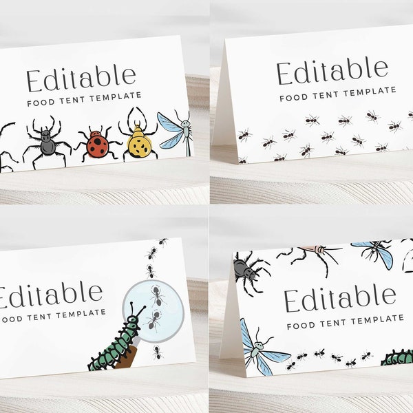 EDITABLE Insect Bug Party Food Tents • Table Tents 4 Designs  • Bug Food Tent - Modern Insect | Digital Template | Corjl - Instant Download