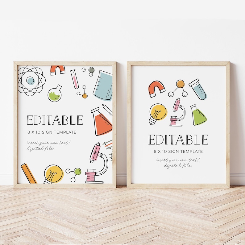 EDITABLE Science Party Signs • Science Themed Party Signs • 8 X 10 ...
