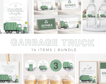 EDITABLE Garbage Truck Birthday Collection BUNDLE | 14 EDITABLE Digital Templates | Corjl - Instant Download