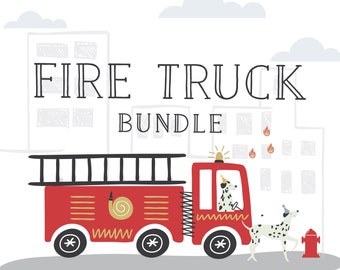 Fire Truck Birthday Collection BUNDLE  | 14 EDITABLE Digital Templates | Corjl - Instant Download