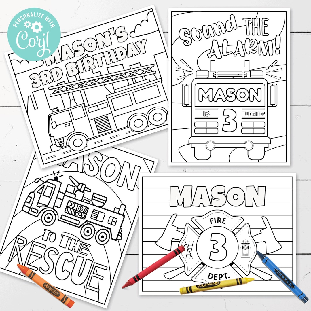 EDITABLE Fire Truck Coloring Pages • 4 Designs 8.5 X 11 | Birthday ...