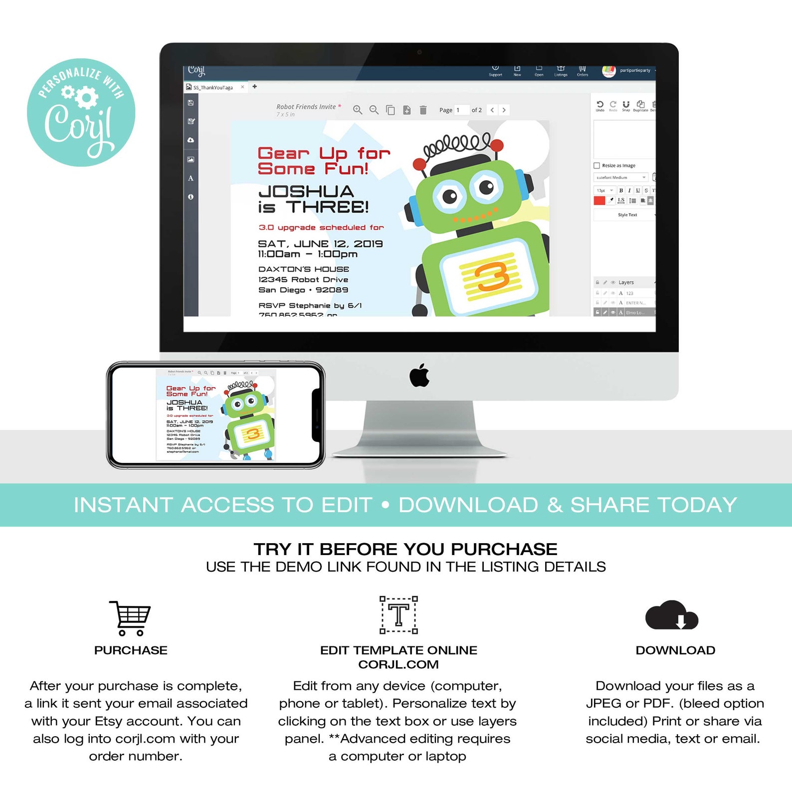 EDITABLE Robot Invitation | Robots | Robot Invite | Robot Birthday ...