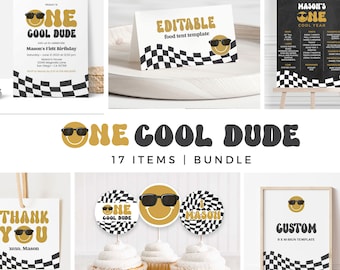 One Cool Dude Birthday Bundle Editable Templates 16 Items | One Happy Dude| Boy First Birthday | Instant Download Printable Template • Corjl