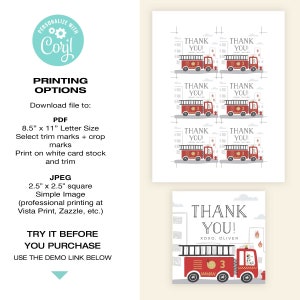 EDITABLE Fire Truck Thank You Tag, Fire Truck Favor Tag • Fireman ...