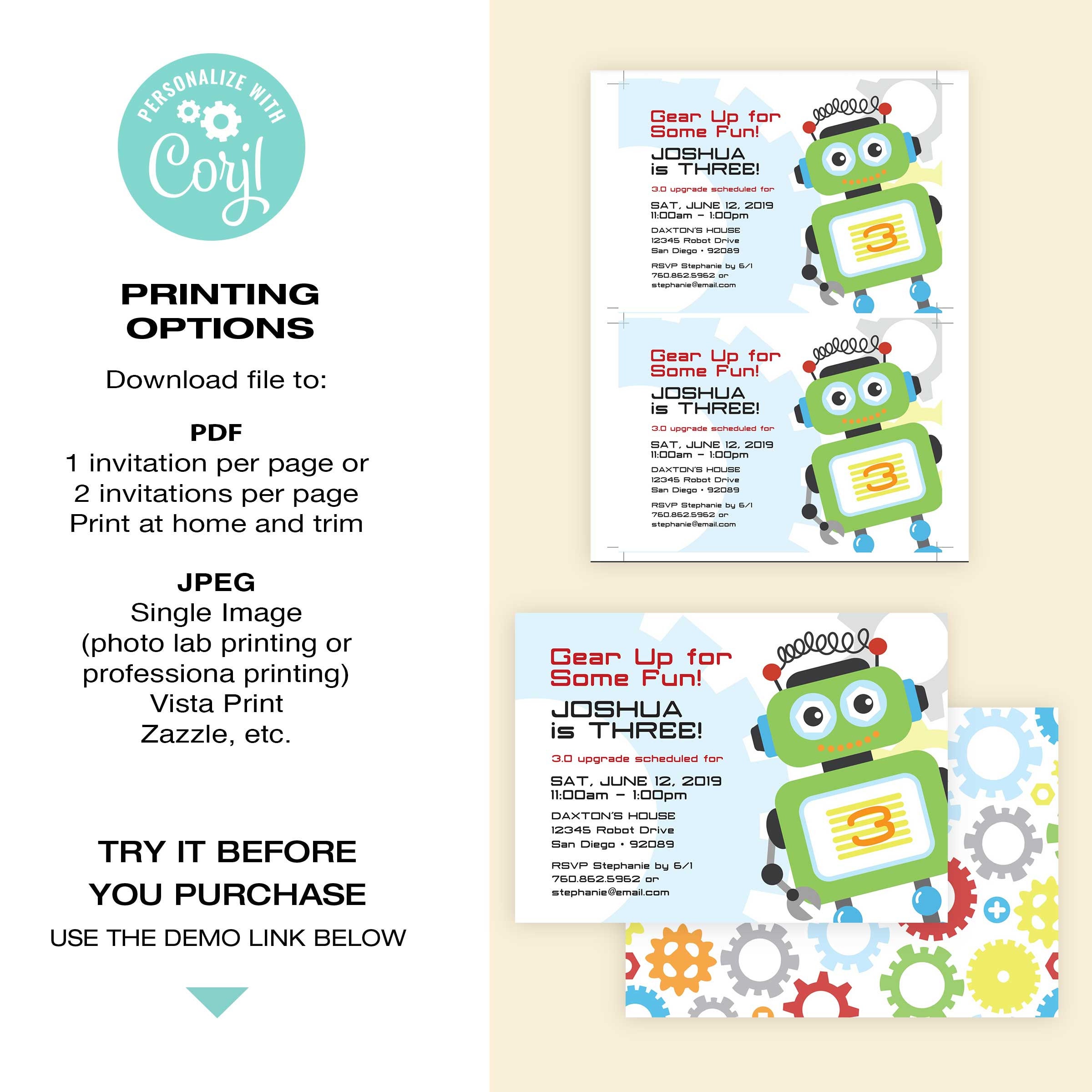 EDITABLE Robot Invitation | Robots | Robot Invite | Robot Birthday ...