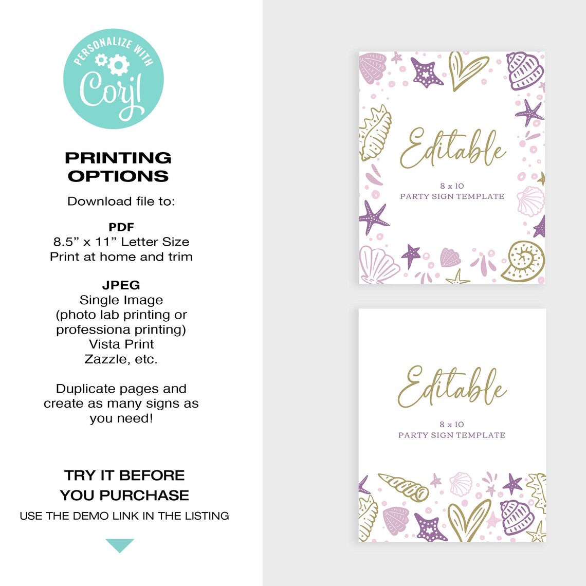 EDITABLE Sea Shell Birthday Party Signs 8